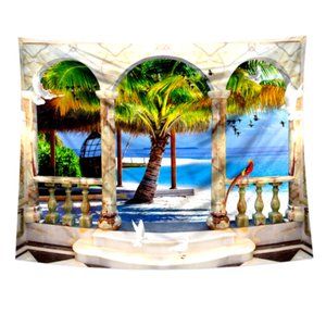 Ocean Beach Tapestry Nature Tropical Window Bohemian Boho Wall Home Decor Gift